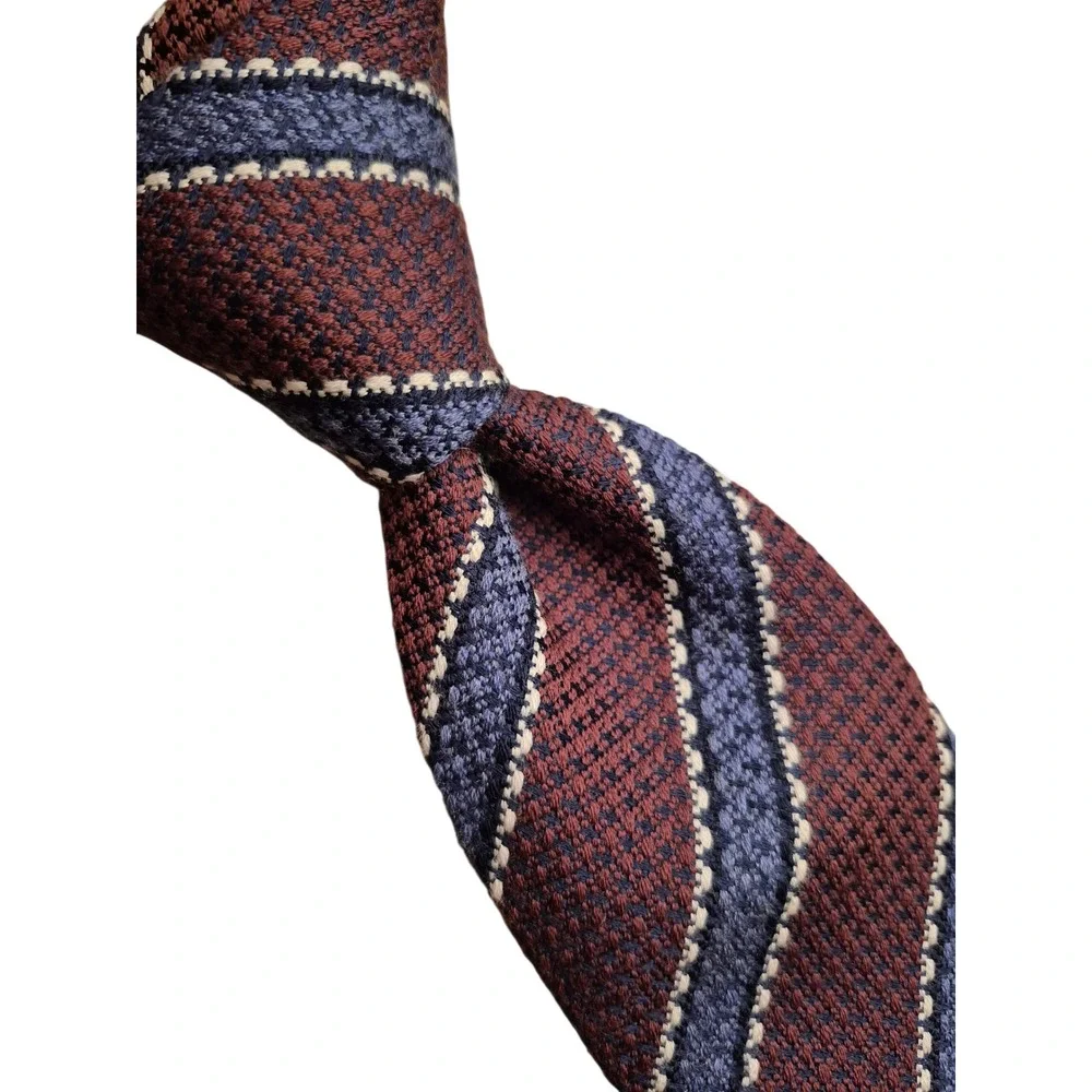 Charles Tyrwhitt Mens Silk Wool Blend Textured Striped Tie Burgundy Blue London